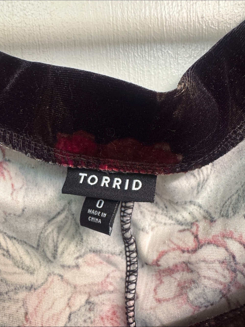 torrid Black Velvet Floral Scoop Neck Top with Red and Cream Flowers - Picture 2 of 5